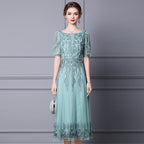 Embroidered Beaded Long Dress Dress
