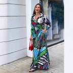 Printed Dress Long Sleeve Cardigan Belt Long Dress