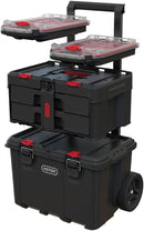Modular Tools Organizer for Garage Storage and DIY, 3 Piece Resin Rolling Tool Box System for Small Parts