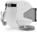 Retractable Garden Hose Reel,1/2 in x 100 ft Wall Mounted Hose Reel, with 9- Function Sprayer Nozzle, Any Length Lock/Slow Return System/Wall Mounted/180掳Swivel Bracket (Grey)
