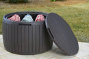 37 Gallon Round Deck Box, Patio Table for Outdoor Cushion Storage, Brown
