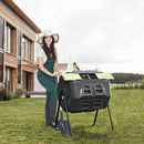 Large Compost Tumbler Bin Dual Compartment Better AirCirculation Efficient Compost BPA Free Sturdy Steel Frame 43Gallon (2 21.5Gal) Blue Door