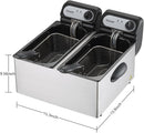 3000W Commercial Electric Deep Fryer With Baskets & Lids,2x3L Stainless Steel Double Deep Fryer,Small Deep Fryer With Basket,Temperature Control,Overheat Protection