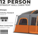 Straight Wall Cabin Tents | 10 Person / 11 Person / 12 Person Large Multi Room Family Tents for Car Camping & Outdoor Adventures
