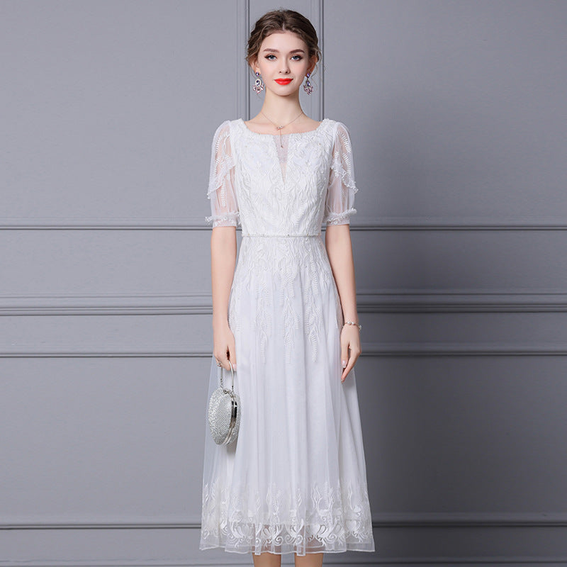 Embroidered Beaded Long Dress Dress
