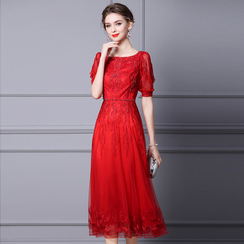 Embroidered Beaded Long Dress Dress