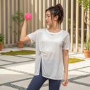 Women's off-shoulder satin blouse with an elegant asymmetric neckline
