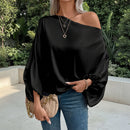 Women's off-shoulder satin blouse with an elegant asymmetric neckline