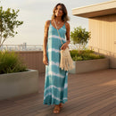 Women's plus size printed striped maxi dress with a flowy silhouette