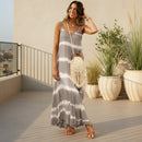 Women's plus size printed striped maxi dress with a flowy silhouette