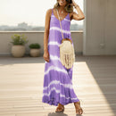 Women's plus size printed striped maxi dress with a flowy silhouette