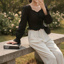 Women's retro long sleeve slim fit blouse for everyday wear