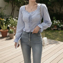 Women's retro long sleeve slim fit blouse for everyday wear
