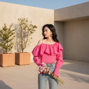 Women's ruffled off-shoulder blouse with long sleeves