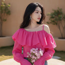 Women's ruffled off-shoulder blouse with long sleeves