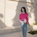 Women's ruffled off-shoulder blouse with long sleeves