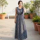 Women's sleeveless floral maxi dress with a flowing silhouette