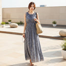 Women's sleeveless floral maxi dress with a flowing silhouette