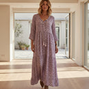 Women's V-neck printed maxi dress for casual everyday wear