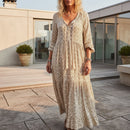 Women's V-neck printed maxi dress for casual everyday wear